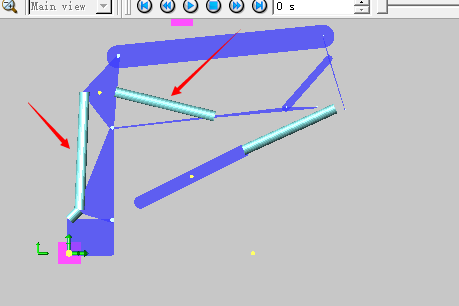 机械臂的平面机构模型中液压缸无法伸长收缩